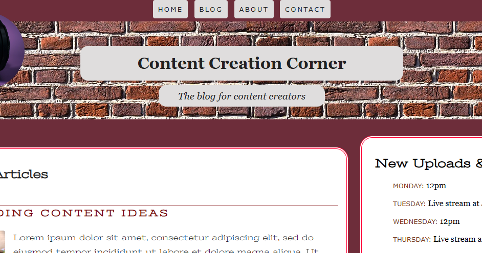 preview image of content creation corner website